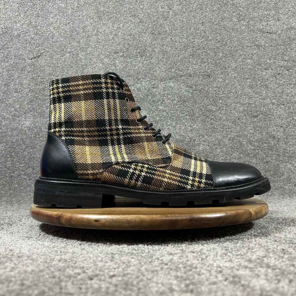 Taft The Jack Mens Size 11  EU 44 Brown Yellow Plaid Wool Business Preppy Boots